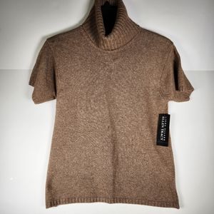 Linda Allard Ellen Tracy Turtleneck Sweater Size M Short Sleeve Tan Taupe Color